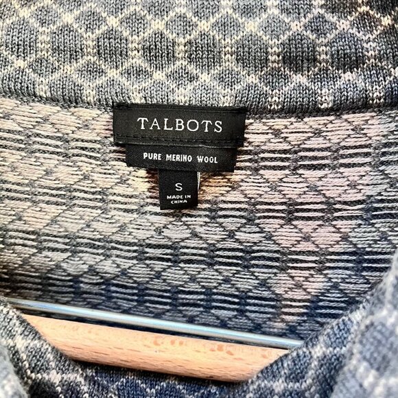 Talbots Womens Wool Turtleneck Sweater S Gray Geometric Pattern - Picture 2 of 4